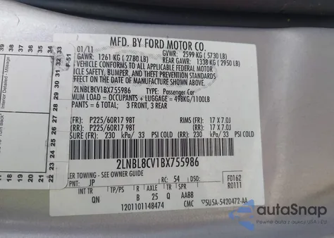 2011 Lincoln Town Car Signature Limited из США, поврежденный, VIN 2LNBL8CV1BX755986